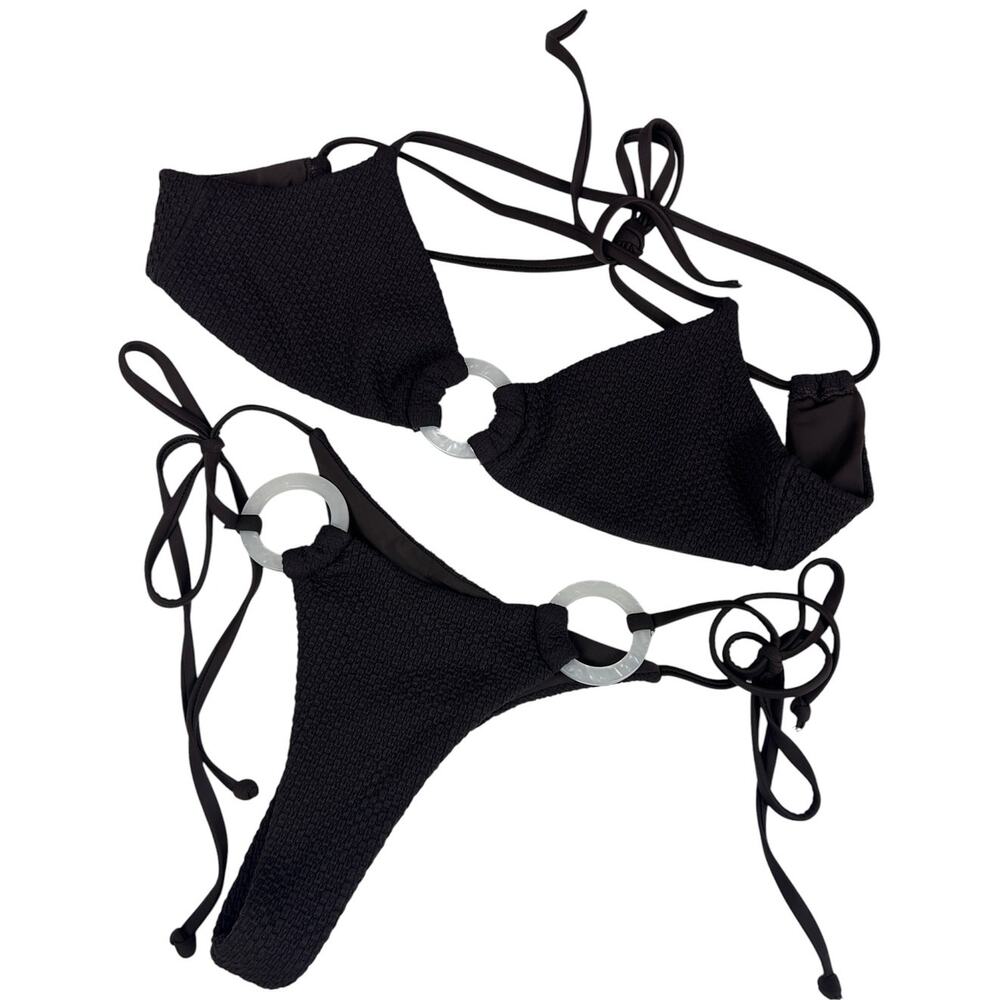 Axil Swim Brown Textured Triangle Tie Thong Matching 2 Piece Bikini S